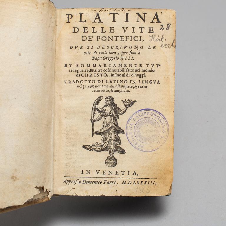 BOOK, Platina’s Papal history in Italian, 1583.