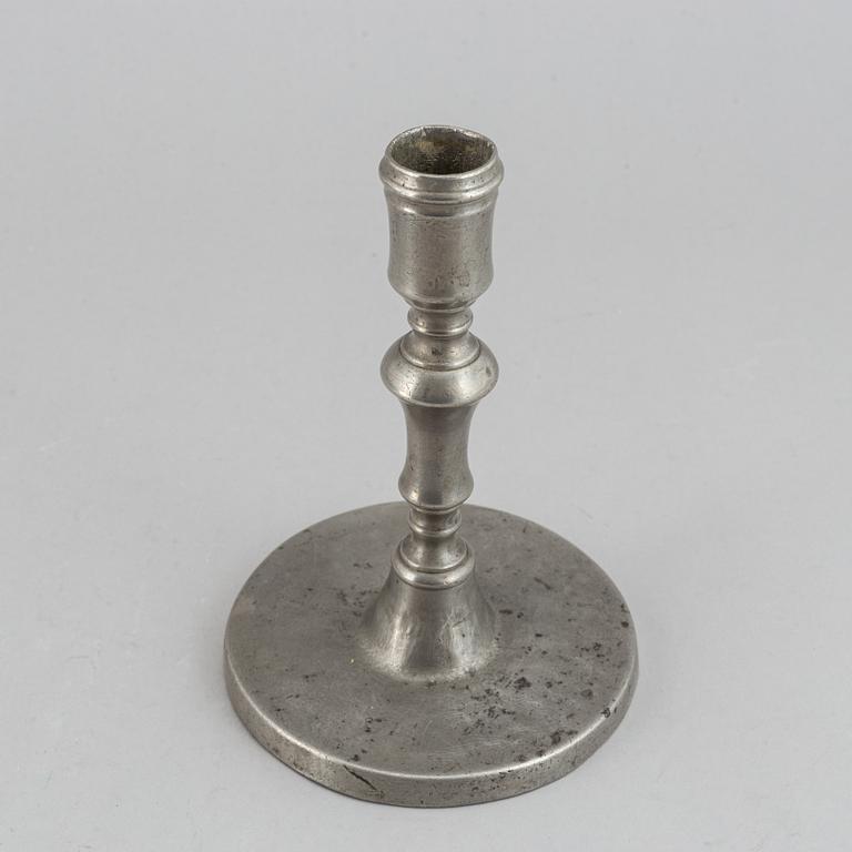 A pair of late baroque pewter candlesticks by Lars Lundwall Jönköpin.g.