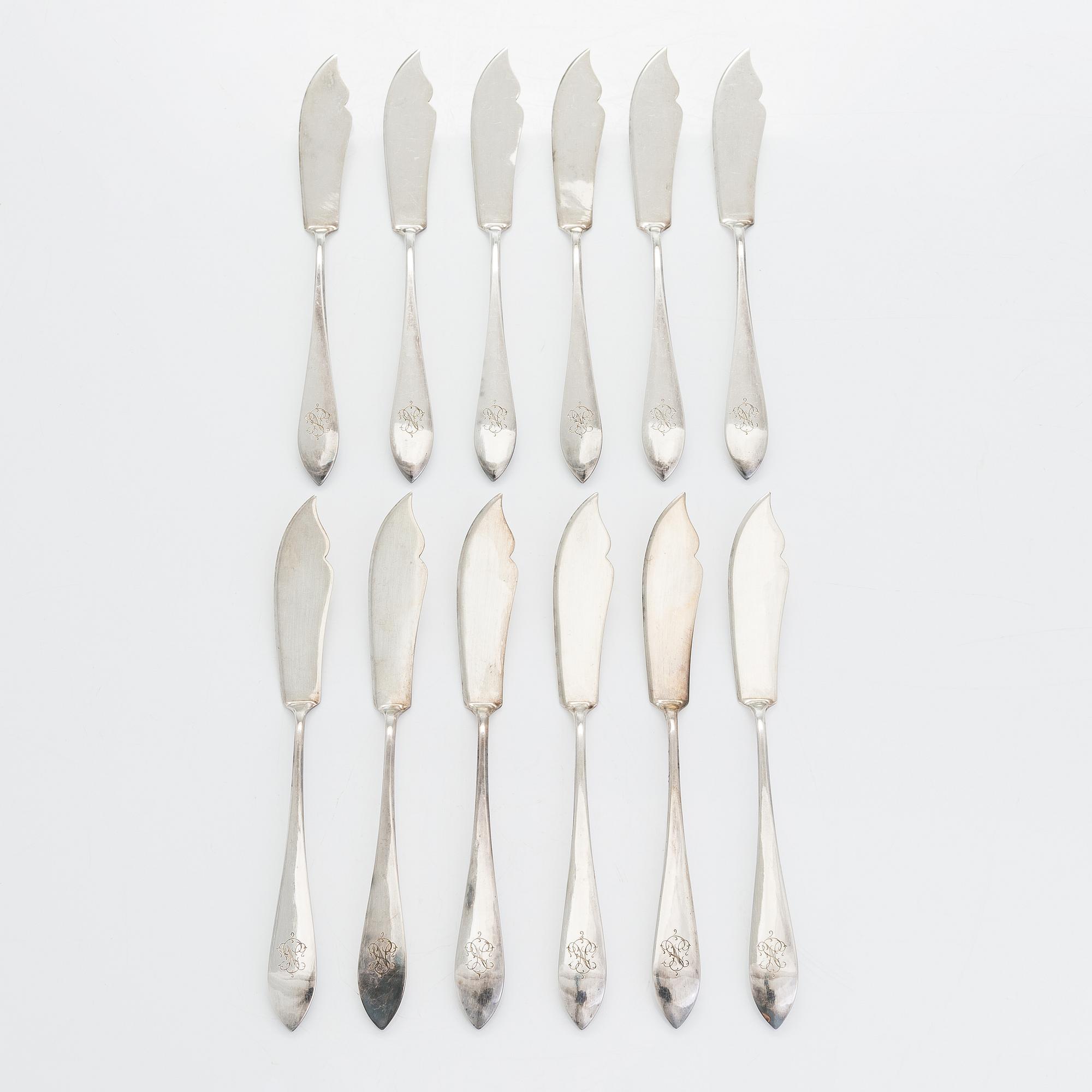 Bestickuppsättning för 12, totalt 108 delar, silver, Warszawa, Polen 1931-1963.