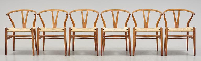 A set of six armchairs 'Y-chair' by Hans J Wegner, Carl Hansen & Son, Denmark.
