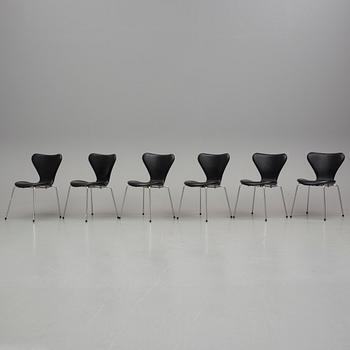 ARNE JACOBSEN, stolar, 6 stycken, "Sjuan", Fritz Hansen, 1900/2000-tal.