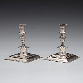 A pair of German late 17th century silver candelesticks, marks possibly of Heinrich Eichhoff, Hamburg, 1697.