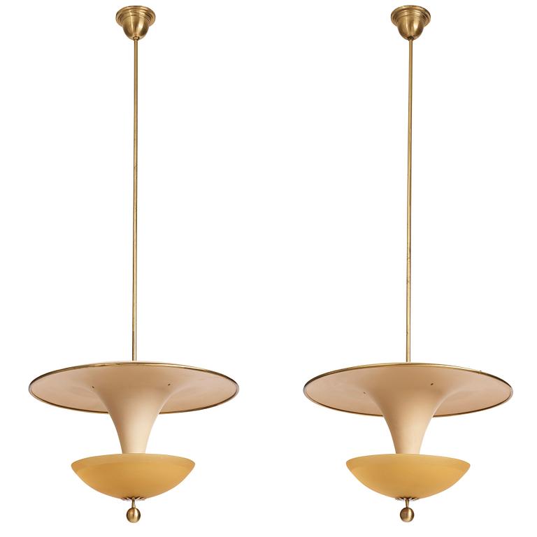 Bertil Brisborg, & Olle Elmgren, a pair of ceiling lamps, custom made, Nordiska Kompaniet 1940s.