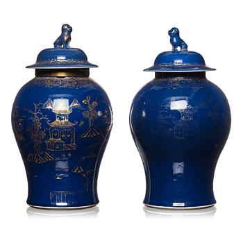 1137. Two Chinese blue glazed vases with covers, Qing dynasty, Qianlong (1736-95).