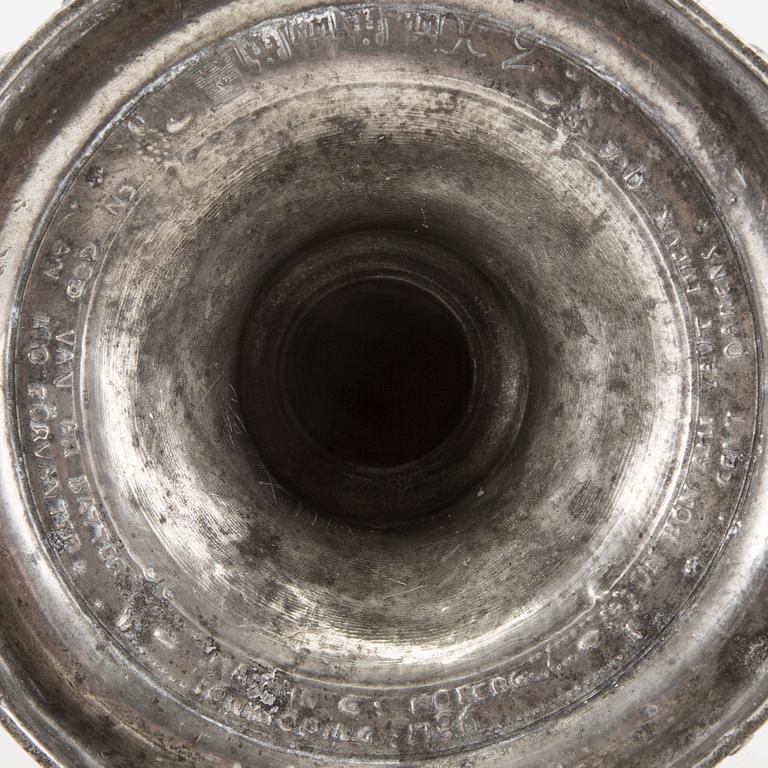 Martin Gustaf Moberg, a signed and dated 1786 pewter candle stick.
