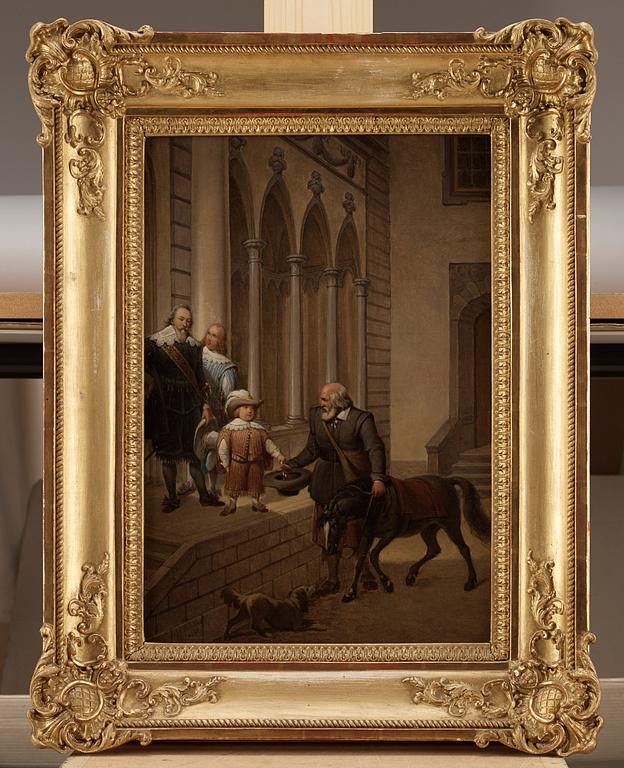 Johan Gustaf Sandberg, "Gustaf II Adolf som barn emottager af en bonde en liten Ölandshäst".