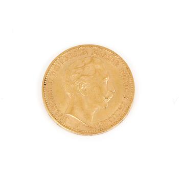 GULDMYNT, 20 Mark, Kejsar Wilhelm II, Tyskland 1912. Vikt ca 7 gram.