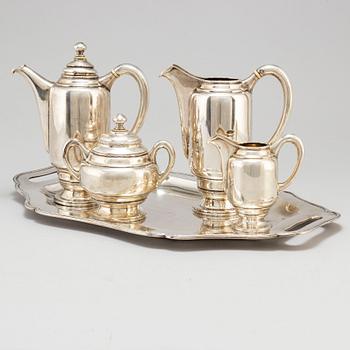 KAFFESERVIS, 5 delar, silver, Österrike/Ungern, omkring 1900.