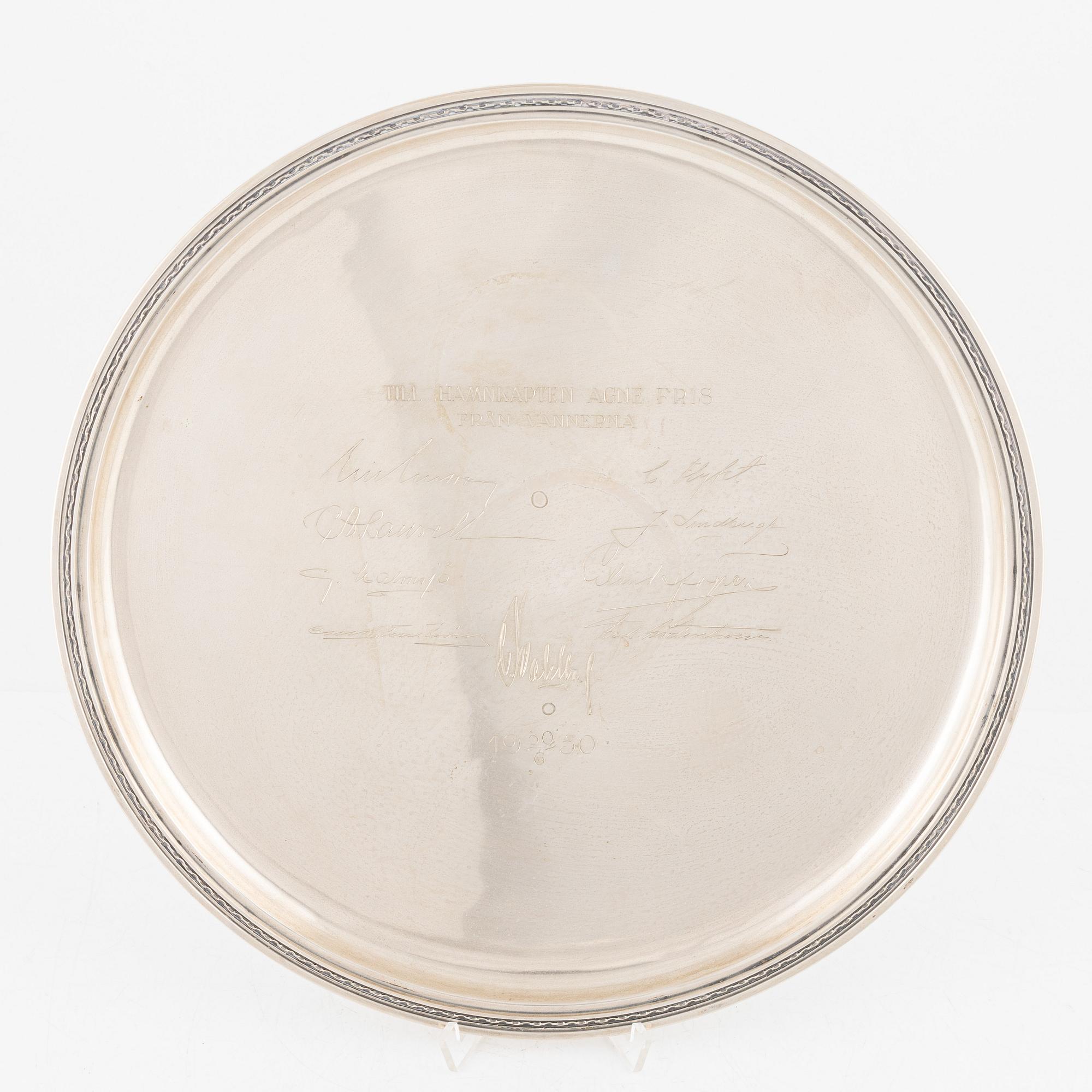 Eric Råström, bricka, silver, Råströms Silver- O Nysilverfabrik, Stockholm, 1948.