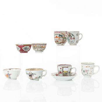 A group of Chinese porcelain cups, Qing dynasty, 18th century.