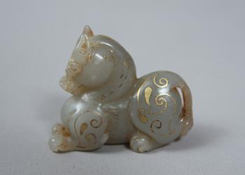 MEDALJONG samt FIGUR, jade, Kina 1800/1900-tal.