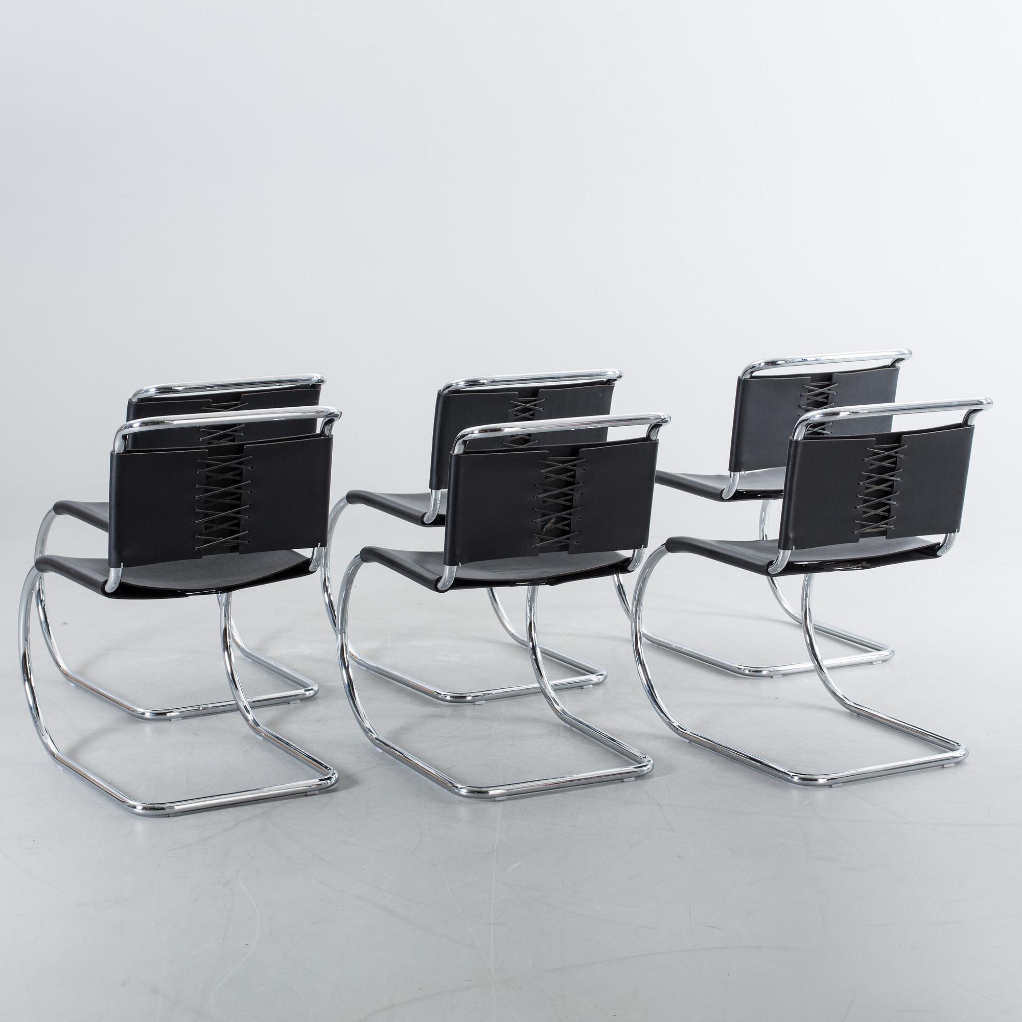 STOLAR, 6 st, "MR 10", Mies van der Rohe för Knoll, f formgivna 1927. Märkta i metallen.