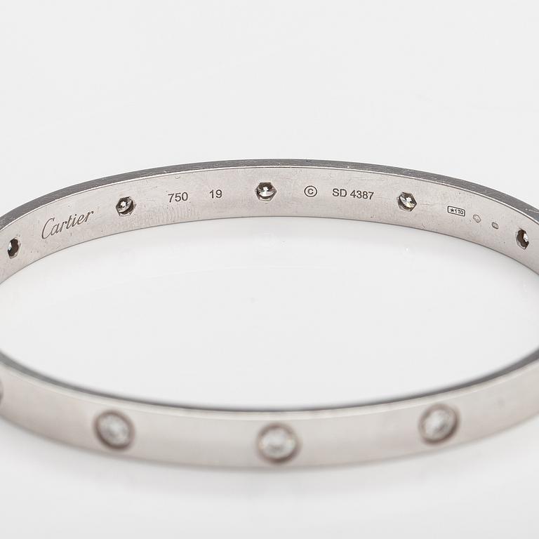 Cartier, "Love bracelet" an 18K white gold bracelet with diamonds ca. 0.96 ct in total. Marked Cartier, 19, SD4387.