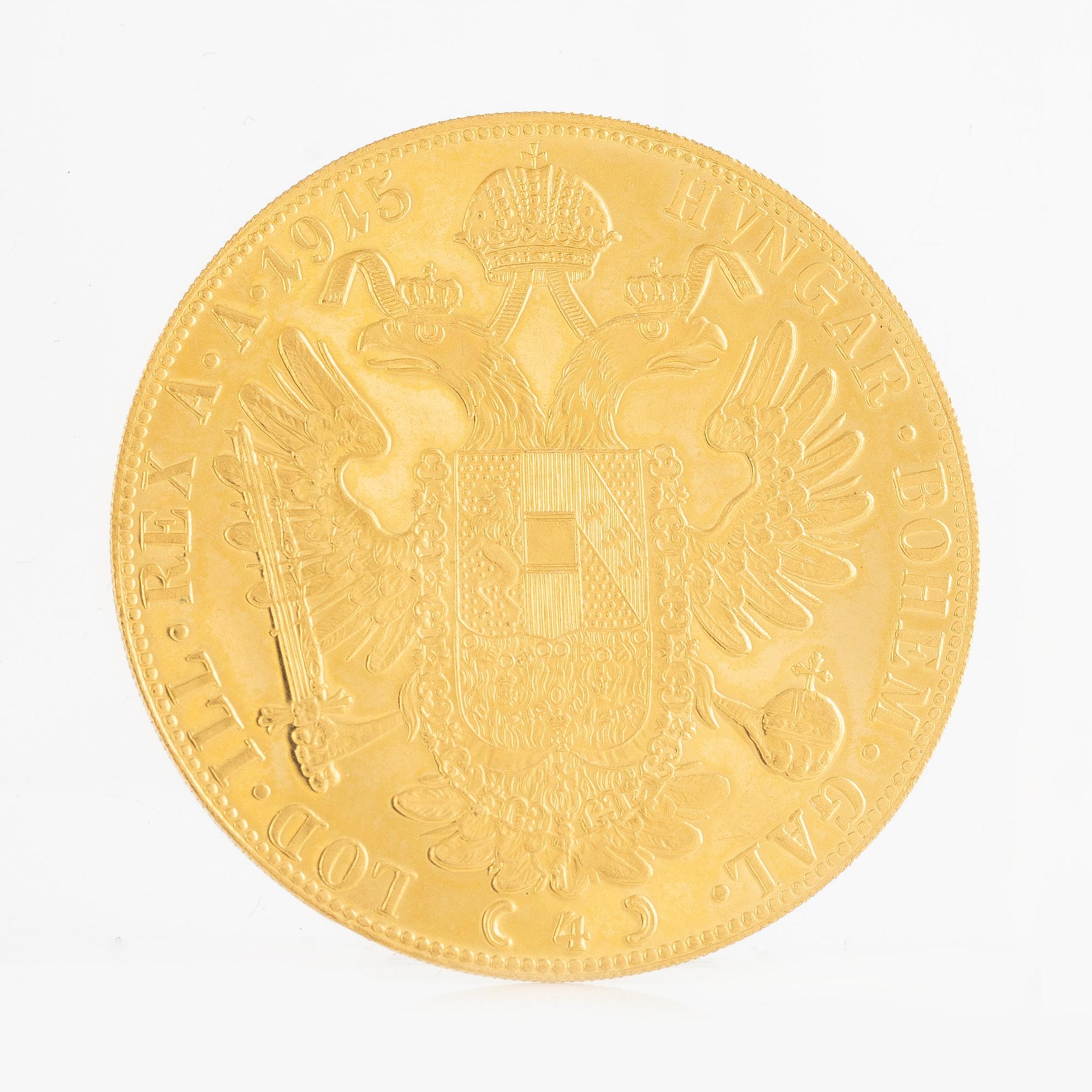 An Austrian goldcoin, restrike of 4 Ducat 1915.