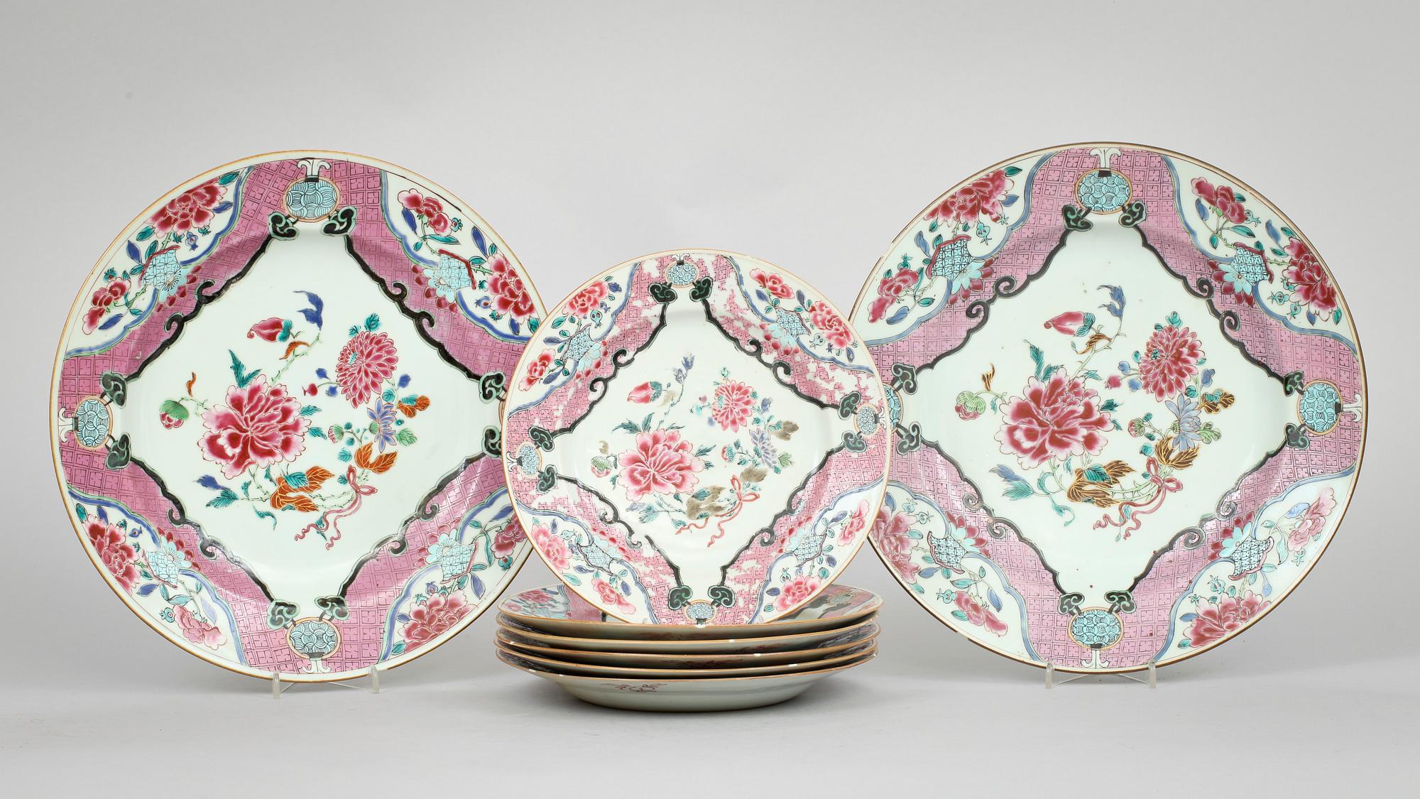 FAT OCH TALLRIKAR, 2+6 st, porslin, Kina, Qianlong, 1700-tal.