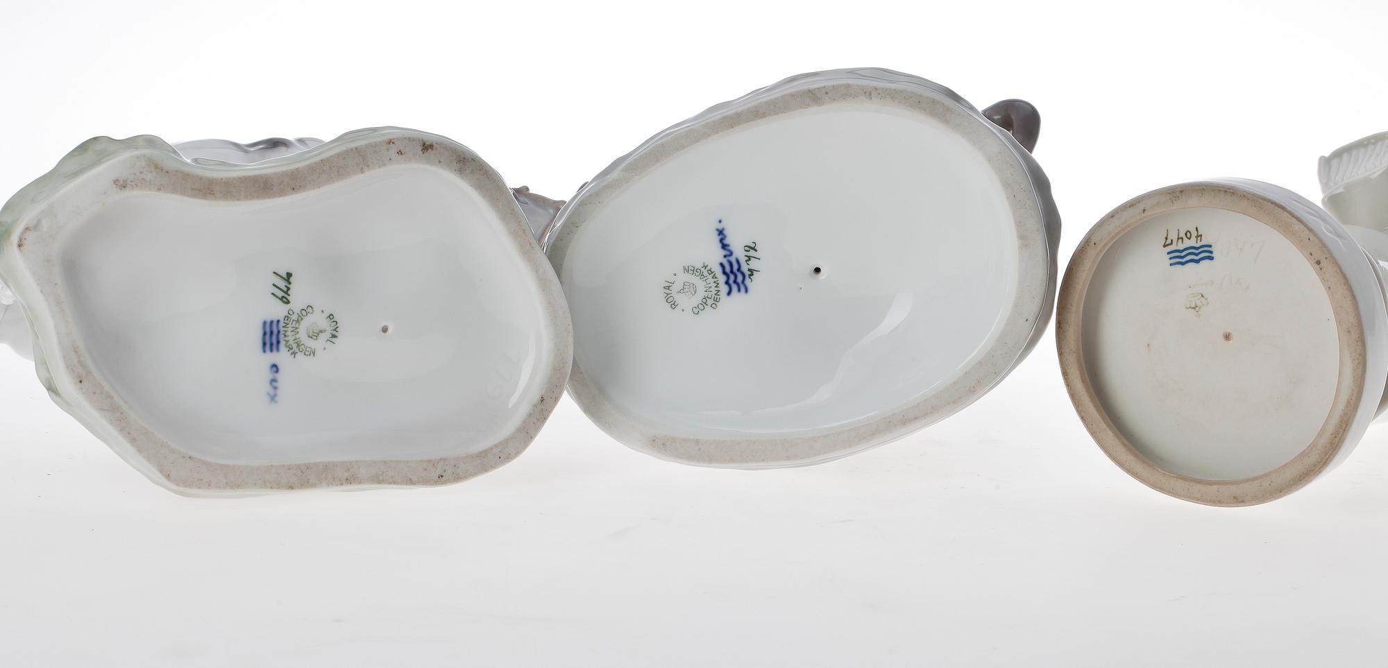 FIGURINER, 3 st, porslin, Royal Copenhagen, Danmark.