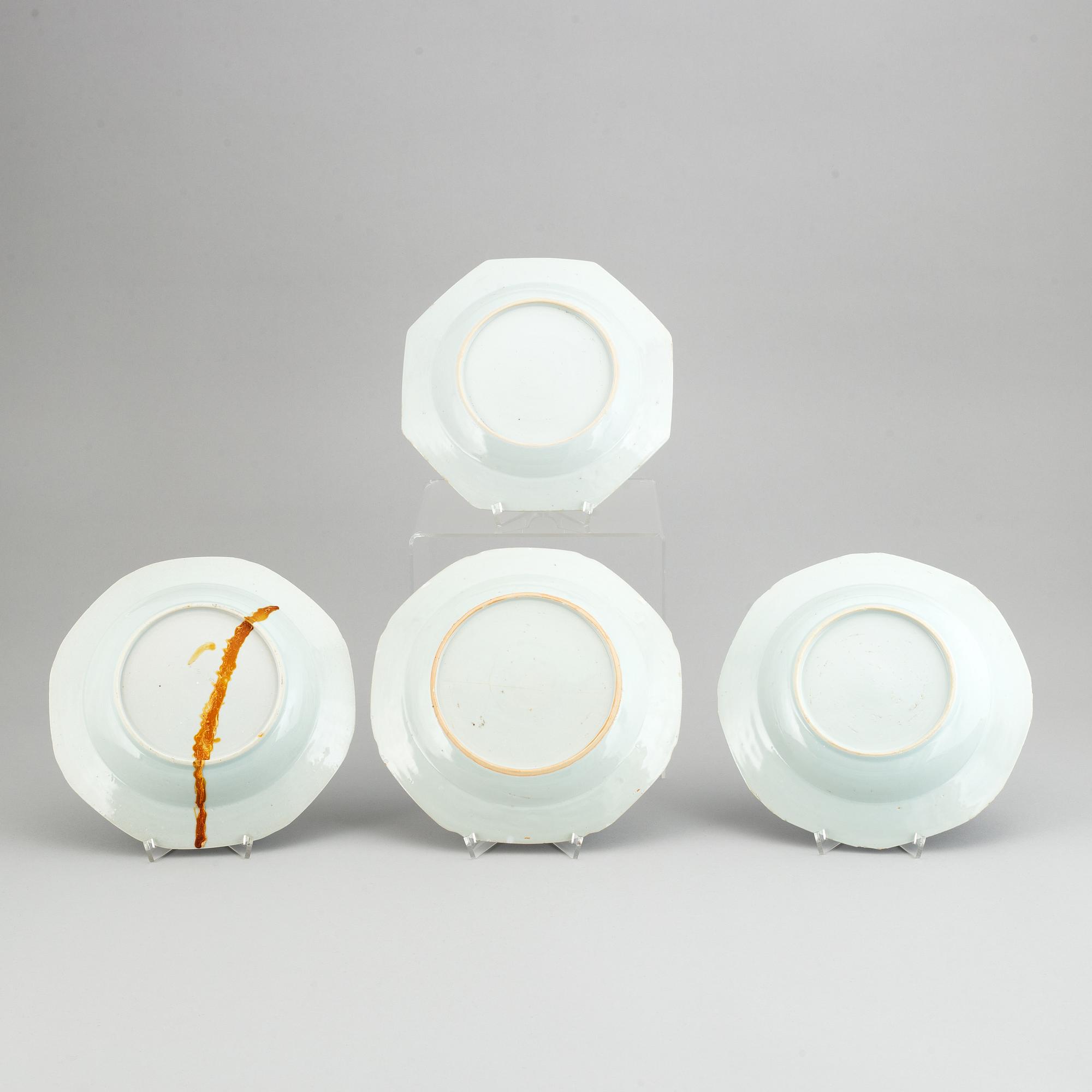 Four blue and white plates, Qing dynasty, Qianlong (1736-95).