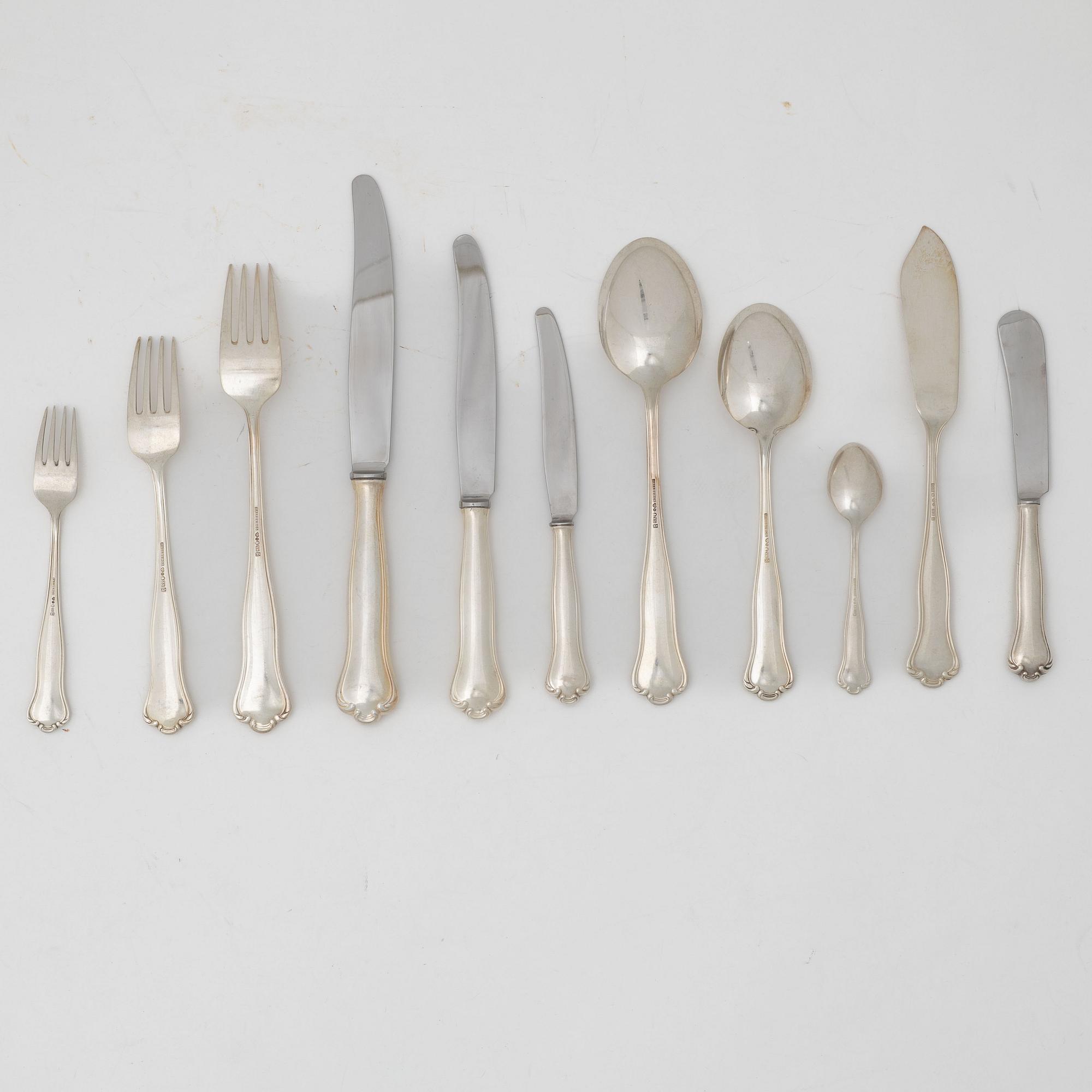 Bestickservis, 115 delar, silver, modell "Kungsholm", CG Hallberg, Stockholm, bl.a. 1949.