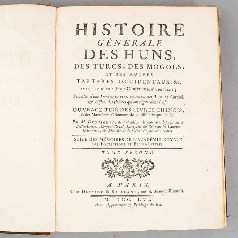 A book,  Joseph De Guignes: "Histoire générale des Hun", Paris, 3 vol, 1756.