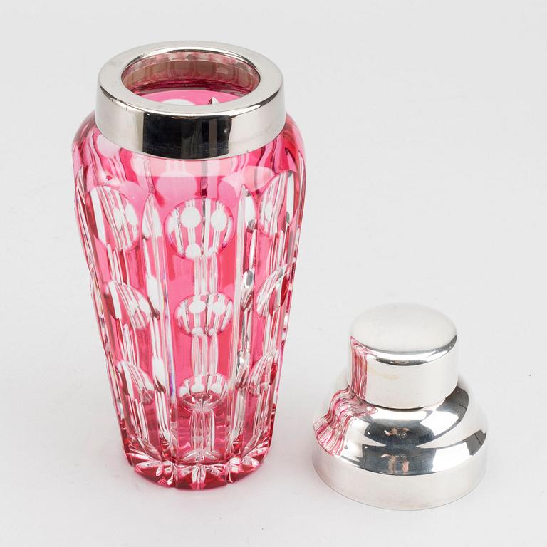 A glas and metal shaker, mid 20th century,