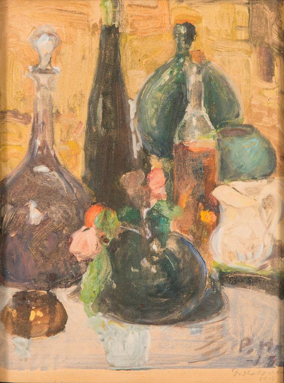 PEKKA HALONEN, STILL-LIFE WITH BOTTLES.