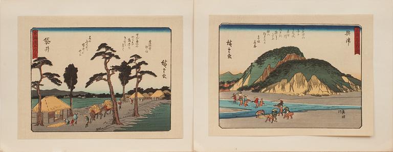 TRÄSNITT, 15 st i mapp, efter trol. Hiroshige. Japan.