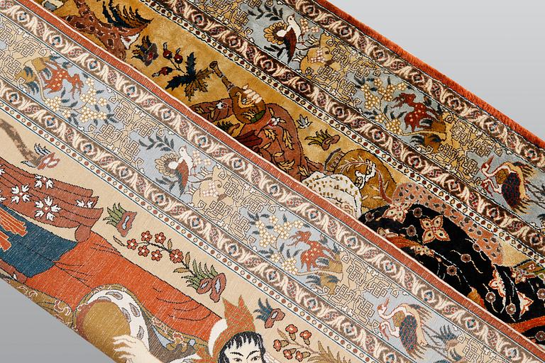 Matta, figural Orientalisk silke, ca 156 x 93 cm.
