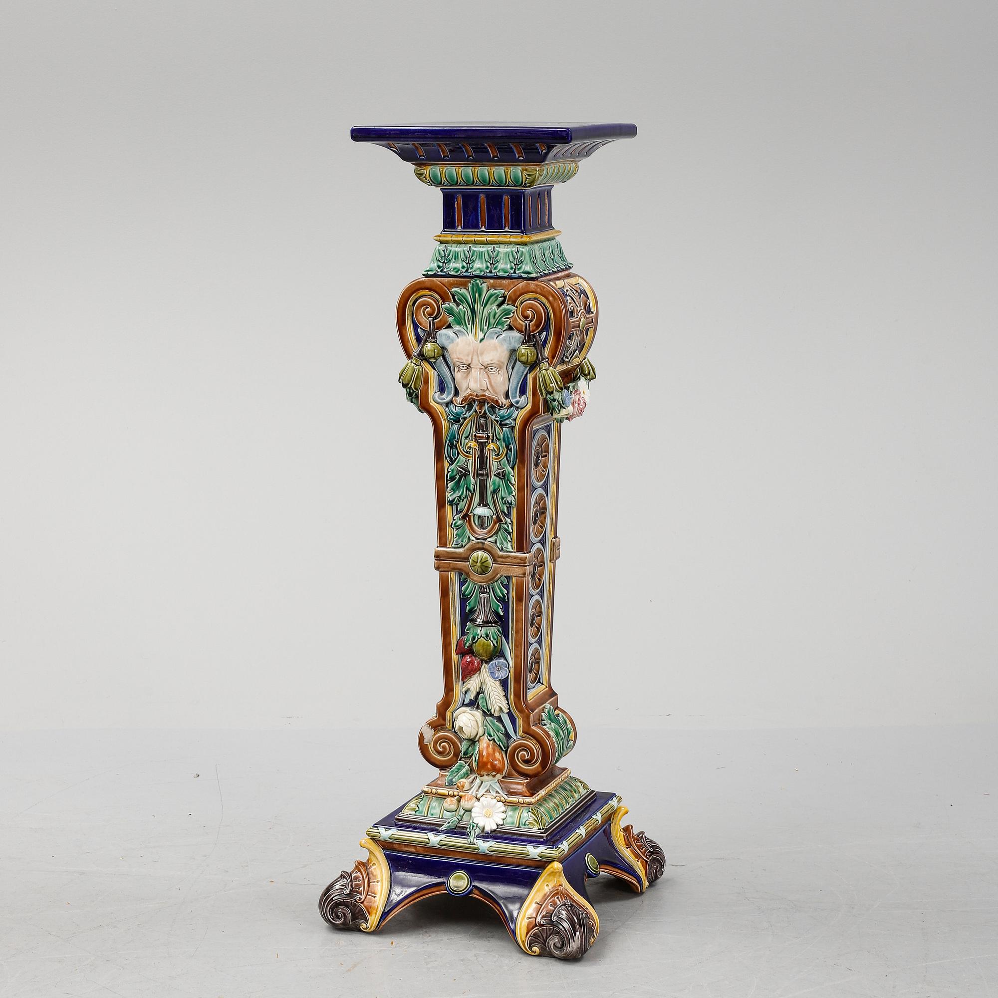 A ca 1900 majolica pedestal.
