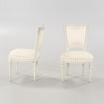 Three chairs, gustavian and gustavian style, aorund the year 1800 and around the year 1900.