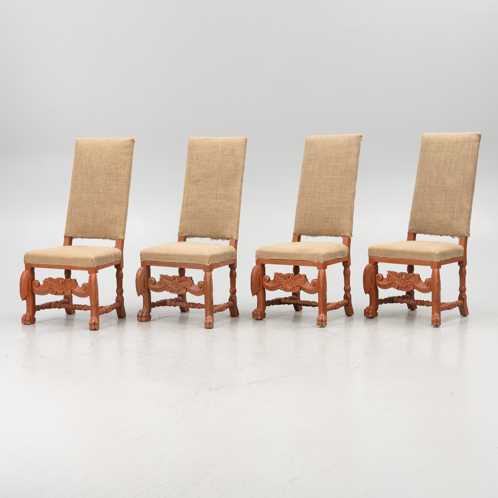 A set of four Baroque chairs,  Sweden, circa 1700.