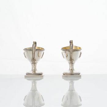 A pair of Swedish Gustavian parcel-gilt silver salt-cellars, mark of Johan Wilhelm Zimmerman, Stockholm 1791.