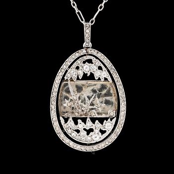 A rare Fabergé pendant in rock crystal set with rose-cut diamonds, design Alma Pihl.