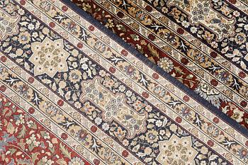 A pictoral Oriental silk carpet, ca 370 x 270 cm.