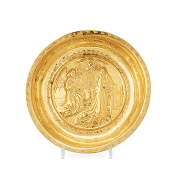 582. A brass alms bowl, Southern Germany, probably Nuremberg, 16th century.