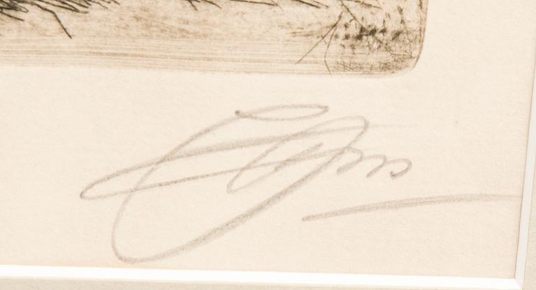 Anders Zorn, etsning signerad med blyerts.