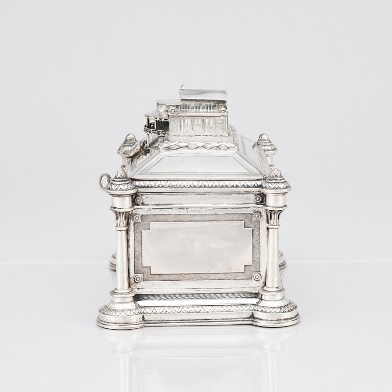 A German mid- 19th century silver jewelry box, mark of Brahmfeld & Gutruf, Hamburg.