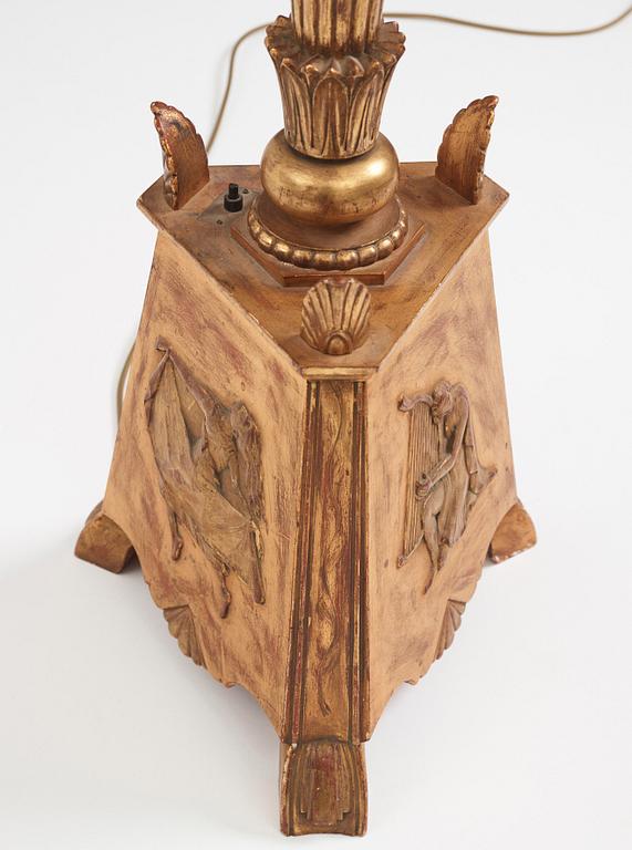 Helge Werner, a Swedish Grace gilt wood floor lamp, 1920-30s.