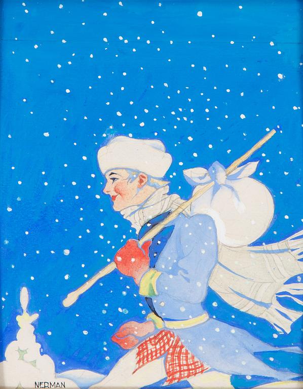 EINAR NERMAN, gouache, signed.