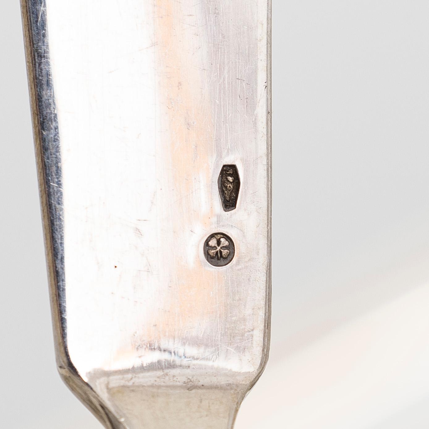 Serving platter, silver, Czechoslovakia, and twelve serving utensils, Alexander Sturm, Austria-Hungary, 1867-1941.