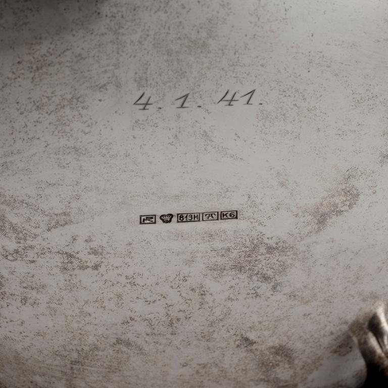 KAFFESERVIS, 3 delar, silver, Suomen Kultaseppä, Åbo, Finland, 1938-1939. Vikt ca 1315 g.