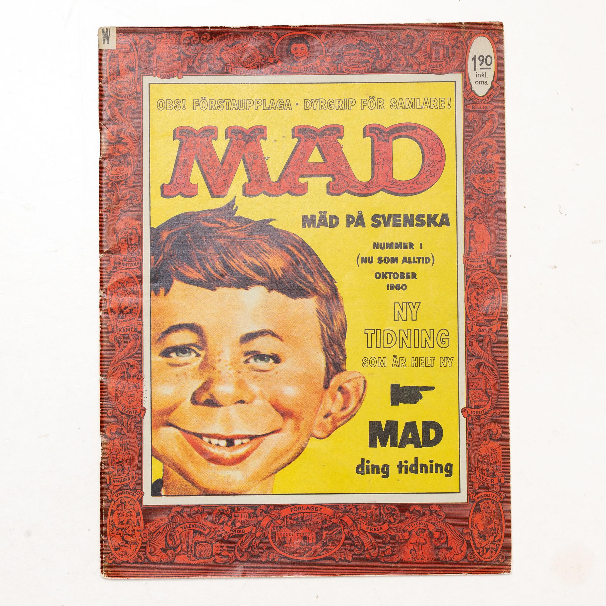 Serietidningar, 18 st, förstautgåvor, bl a "Tomahawk", "Tom Mix", "Hopalong Cassidy", "Lilla Fridolf", "MAD".