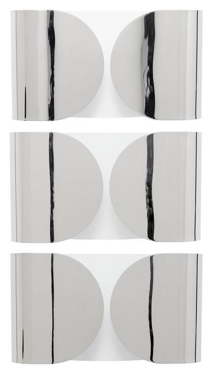 A set of three nickel plated Tobia Scarpa wall sconces "Foglio" by Flos, Italy.