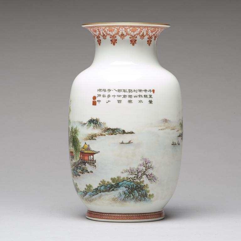 A Chinese enamelled vase with a landscape, 20th Century.