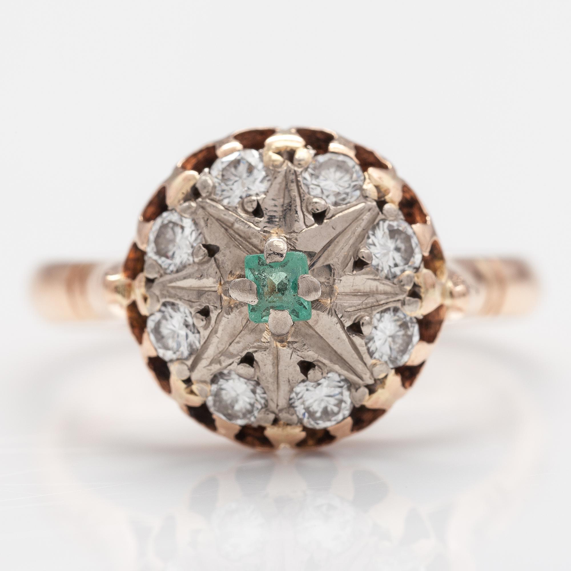 SORMUS, 14K kultaa, berylli, timantteja n. 0.40 ct yht. Neuvostoliitto.