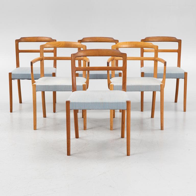 Six walnut chairs, 1960's.