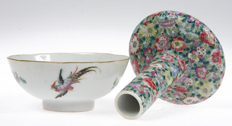 VAS samt SKÅL porslin, Kina, 1800/1900-tal.