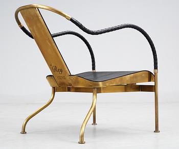 A Mats Theselius 'El Rey' brass and leather easy chair, Källemo AB, Värnamo, Sweden.