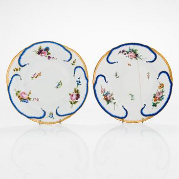 Five Russian porcelain plates by the Imperial Porcelain Factory, S:t Petersburg, period of Nicholas I.