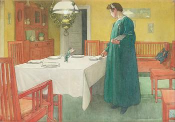 107. Carl Larsson, "Skolhushållet / Lisbeth dukande bordet".