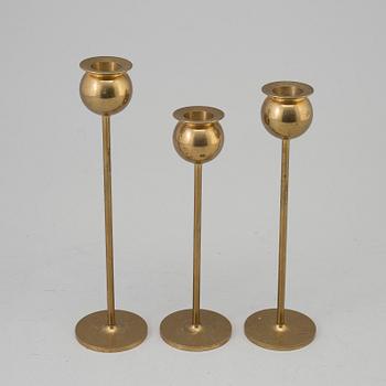 PIERRE FORSELL, ljusstakar, 3 st, mässing, "Tulpan", Skultuna Bruk.